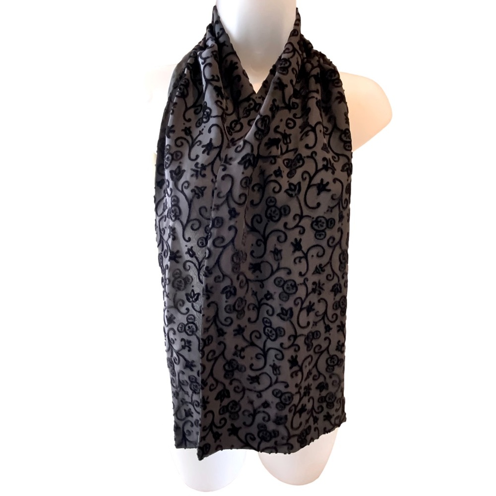 Black Scarf Cut Velvet Design Soft Comfortable Warm Can Be Worn Many Ways - Picture 3 of 6